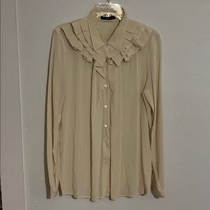 Etro Cream Silk Layered Ruffle Collar Button-Down Blouse